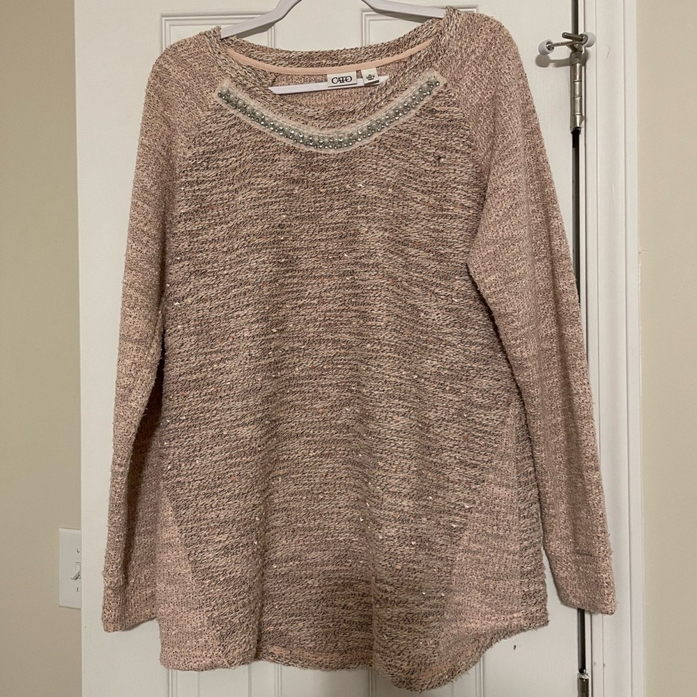 Cato Sweater Size XL Rhinestone Collar